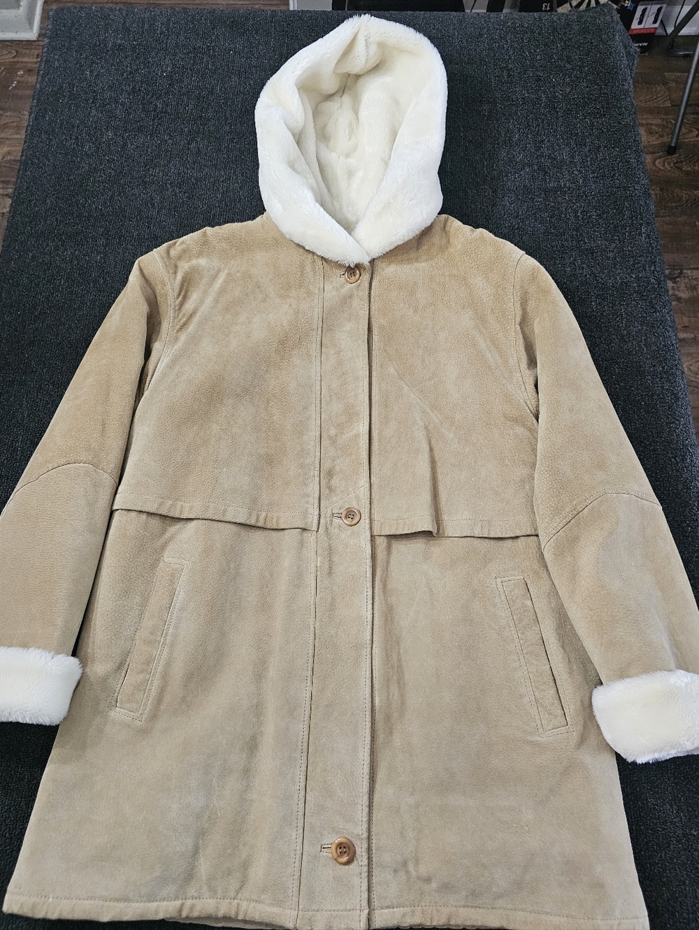 Wilson The Leather Experts Large Suede Leather/Faux Fur Lining Zip Hooded Coat